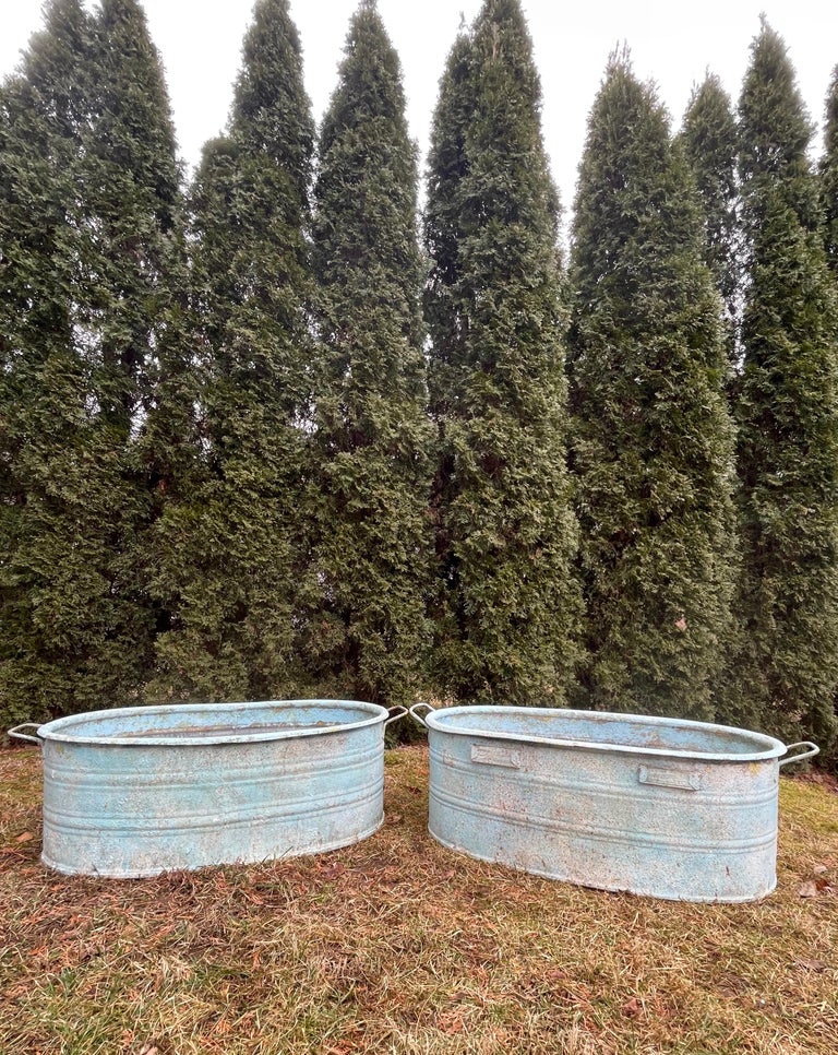 NearPair of Very Large German Oval Galvanized Planters 3 with Custom