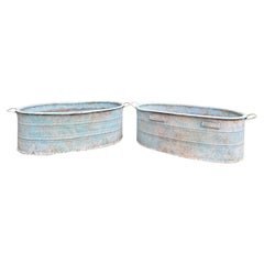 Near-Pair of Very Large German Oval Galvanized Planters #3 with Custom Surface