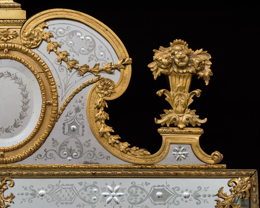 Swedish Near Pair of Victorian Period Ormolu Mounted and Engraved Mirrors For Sale