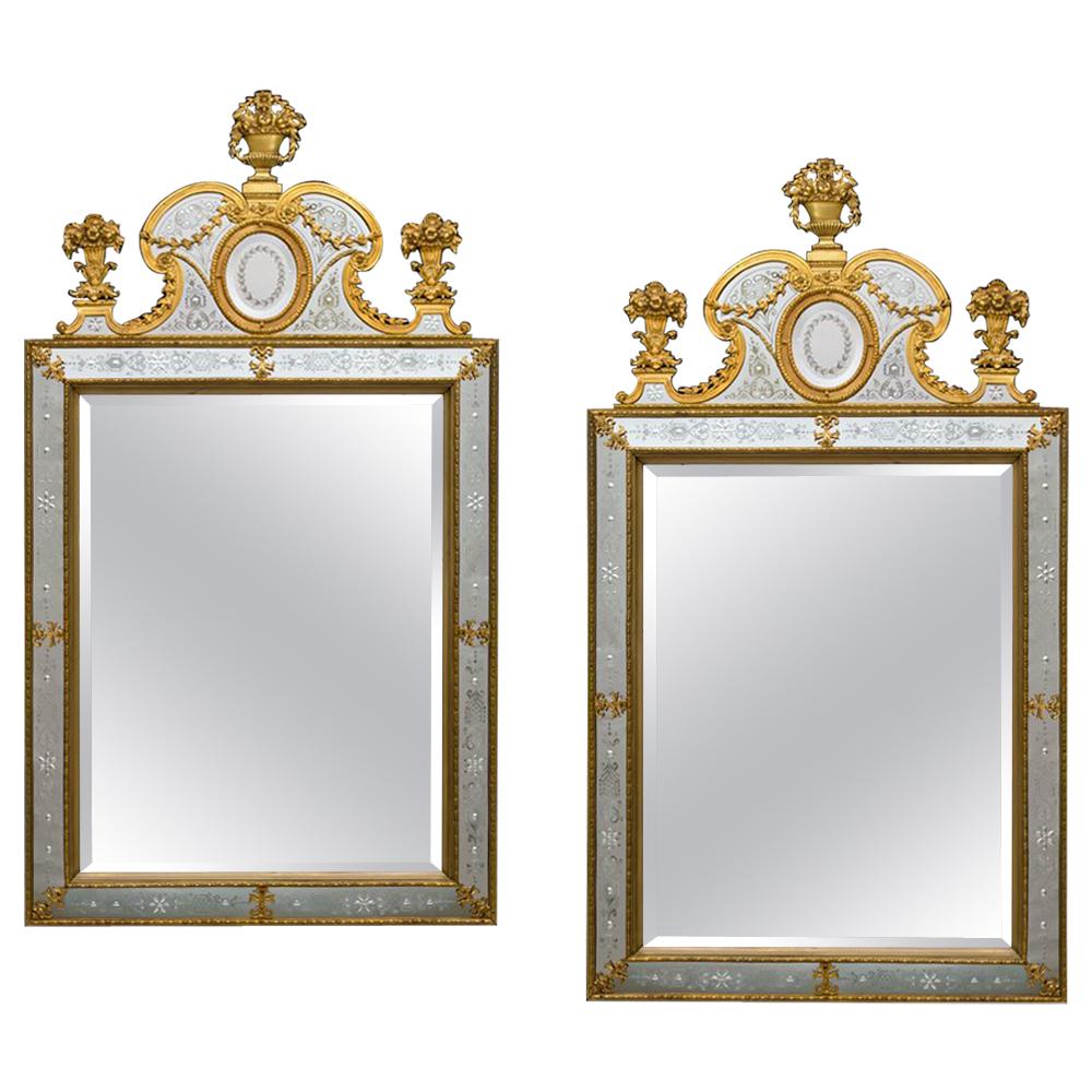 Near Pair of Victorian Period Ormolu Mounted and Engraved Mirrors For Sale
