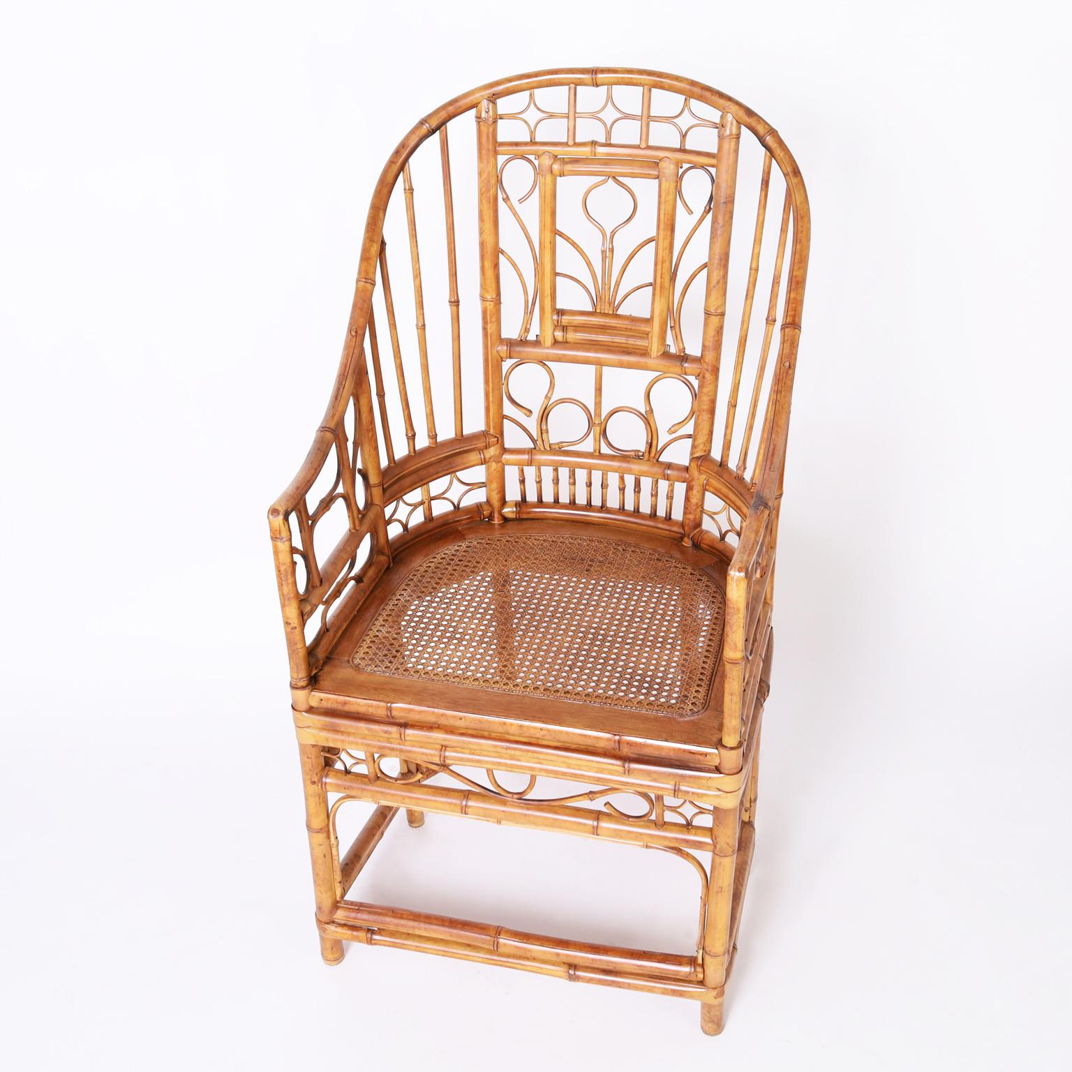 Near Pair of Vintage Brighton Pavilion Style Bamboo Chairs 3