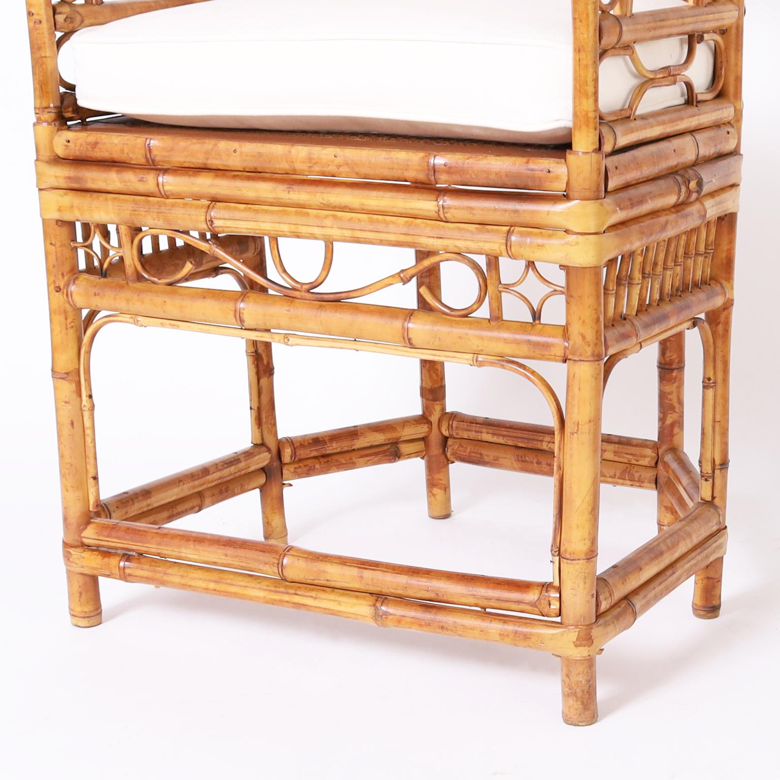 Near Pair of Vintage Brighton Pavilion Style Bamboo Chairs 4
