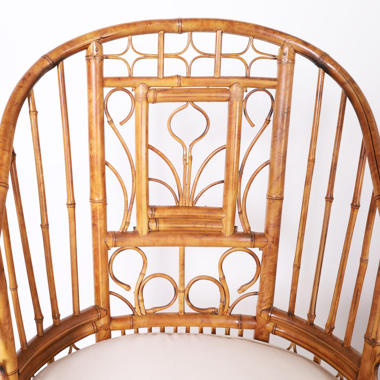 Philippine Near Pair of Vintage Brighton Pavilion Style Bamboo Chairs