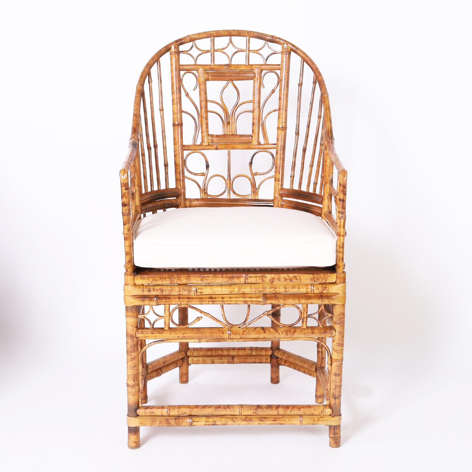 Near Pair of Vintage Brighton Pavilion Style Bamboo Chairs In Good Condition In Palm Beach, FL