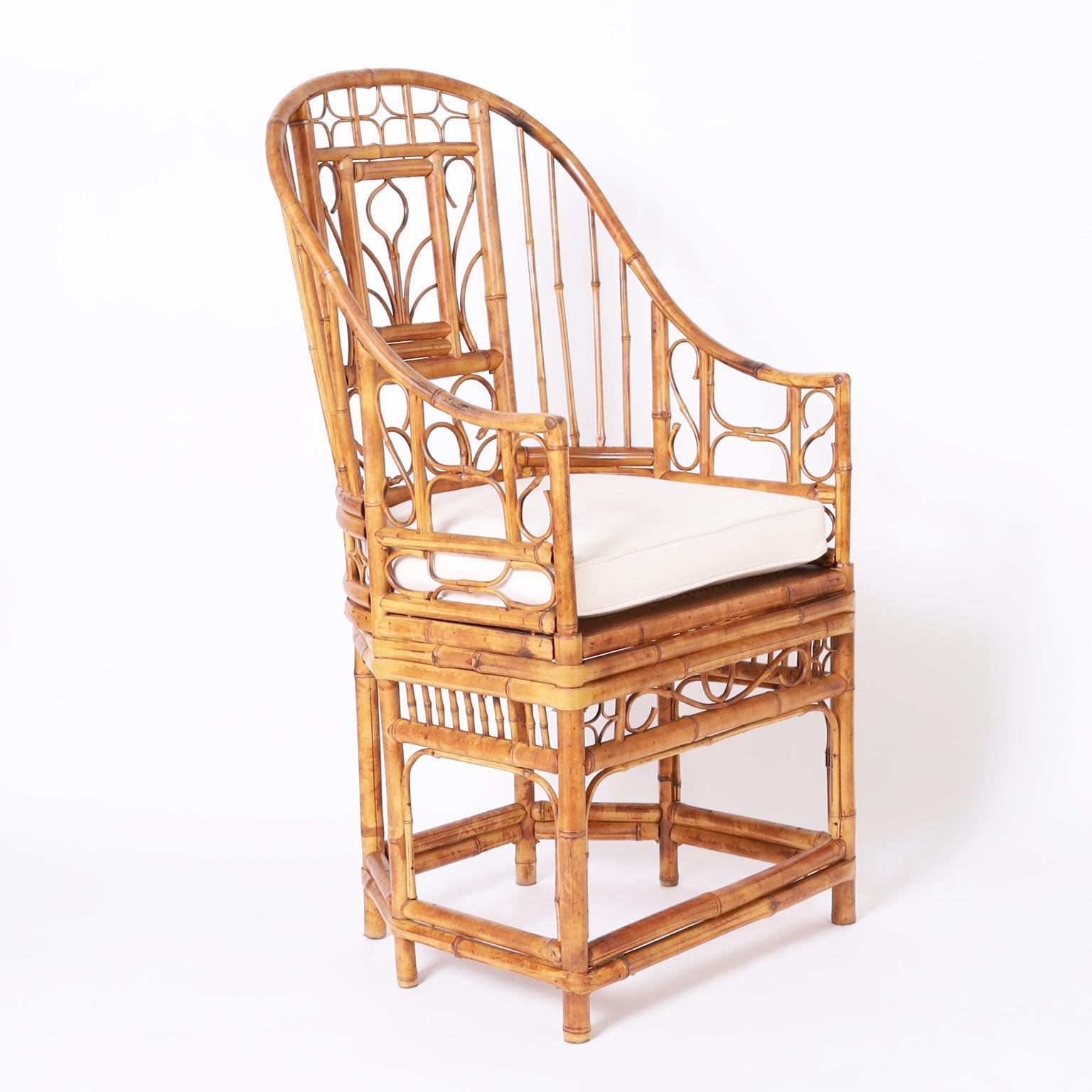 Cane Near Pair of Vintage Brighton Pavilion Style Bamboo Chairs