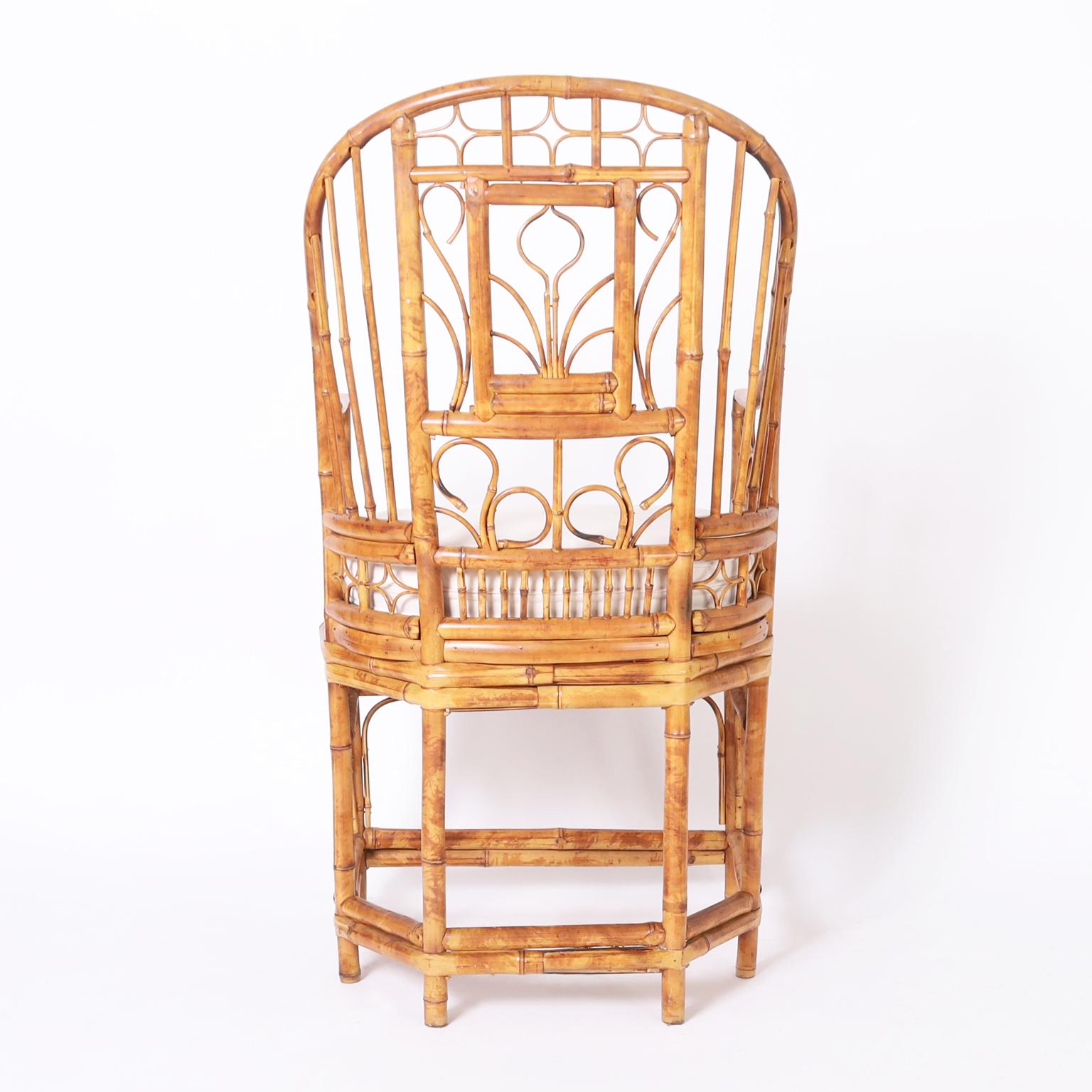Near Pair of Vintage Brighton Pavilion Style Bamboo Chairs 2