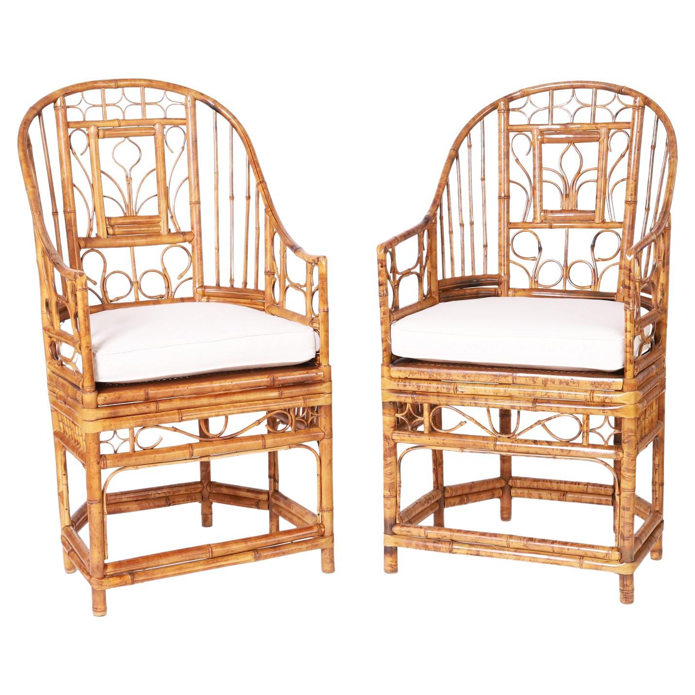 Near Pair of Vintage Brighton Pavilion Style Bamboo Chairs