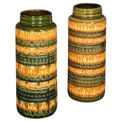 Casi Pareja de Jarrones de Lava Vintage, Alemanes, Cerámica, Funda para Flores, Soporte de Palo