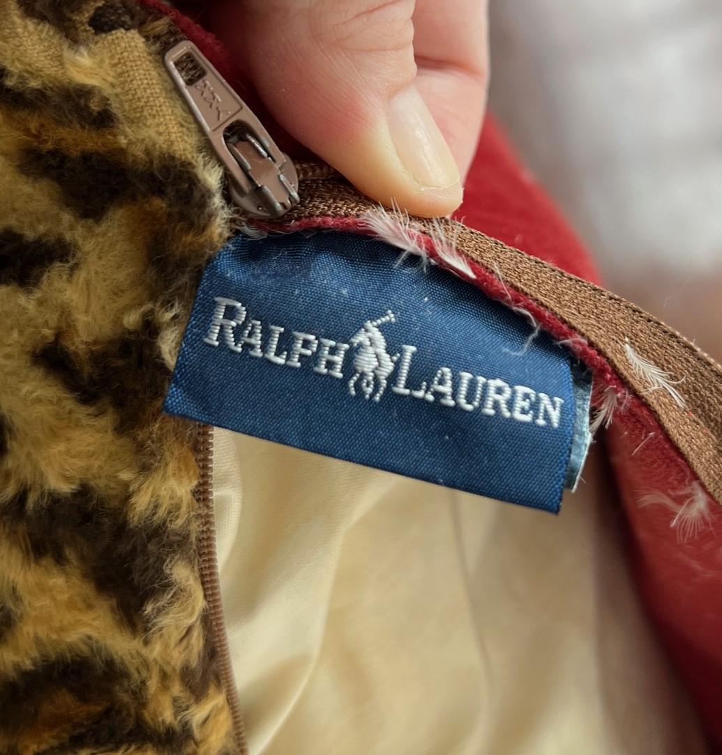 Near Pair of Vintage Square Ralph Lauren Leopard Print Faux Fur Pillows 3
