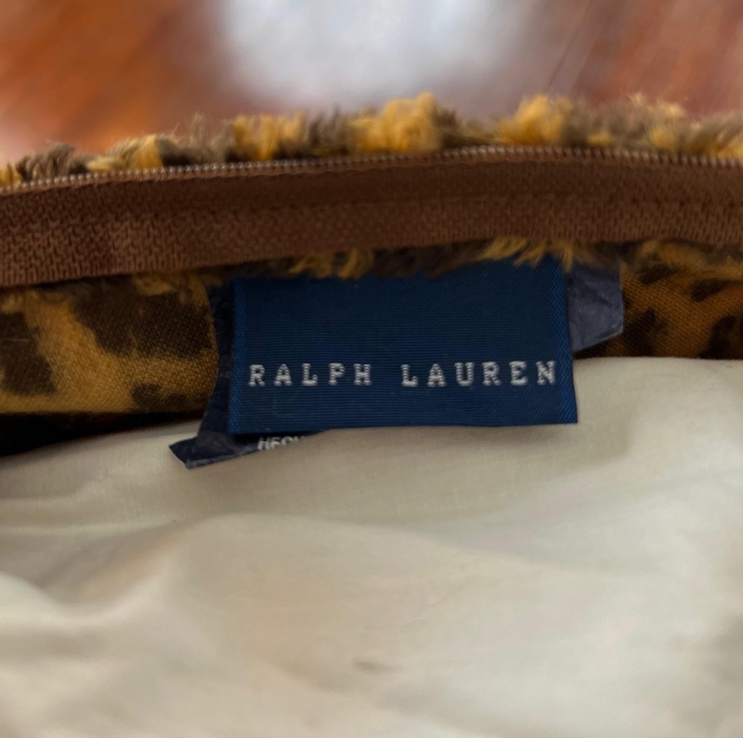 Near Pair of Vintage Square Ralph Lauren Leopard Print Faux Fur Pillows 4