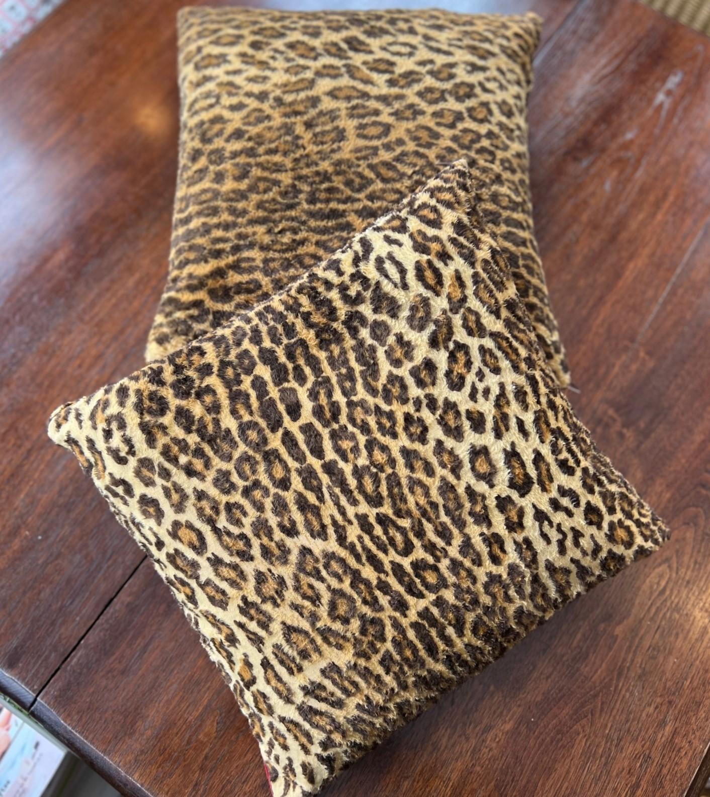 Near Pair of Vintage Square Ralph Lauren Leopard Print Faux Fur Pillows 6
