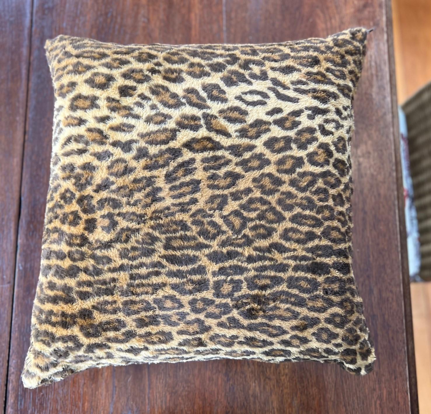 Hollywood Regency Near Pair of Vintage Square Ralph Lauren Leopard Print Faux Fur Pillows
