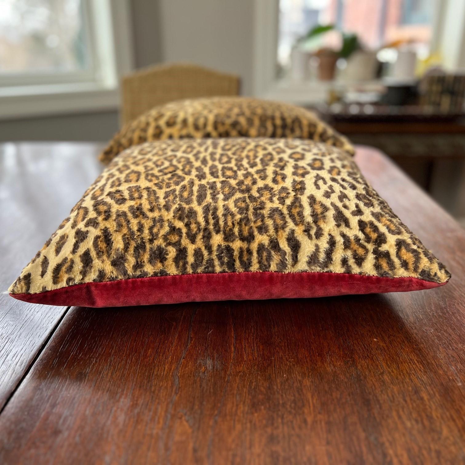 Late 20th Century Near Pair of Vintage Square Ralph Lauren Leopard Print Faux Fur Pillows