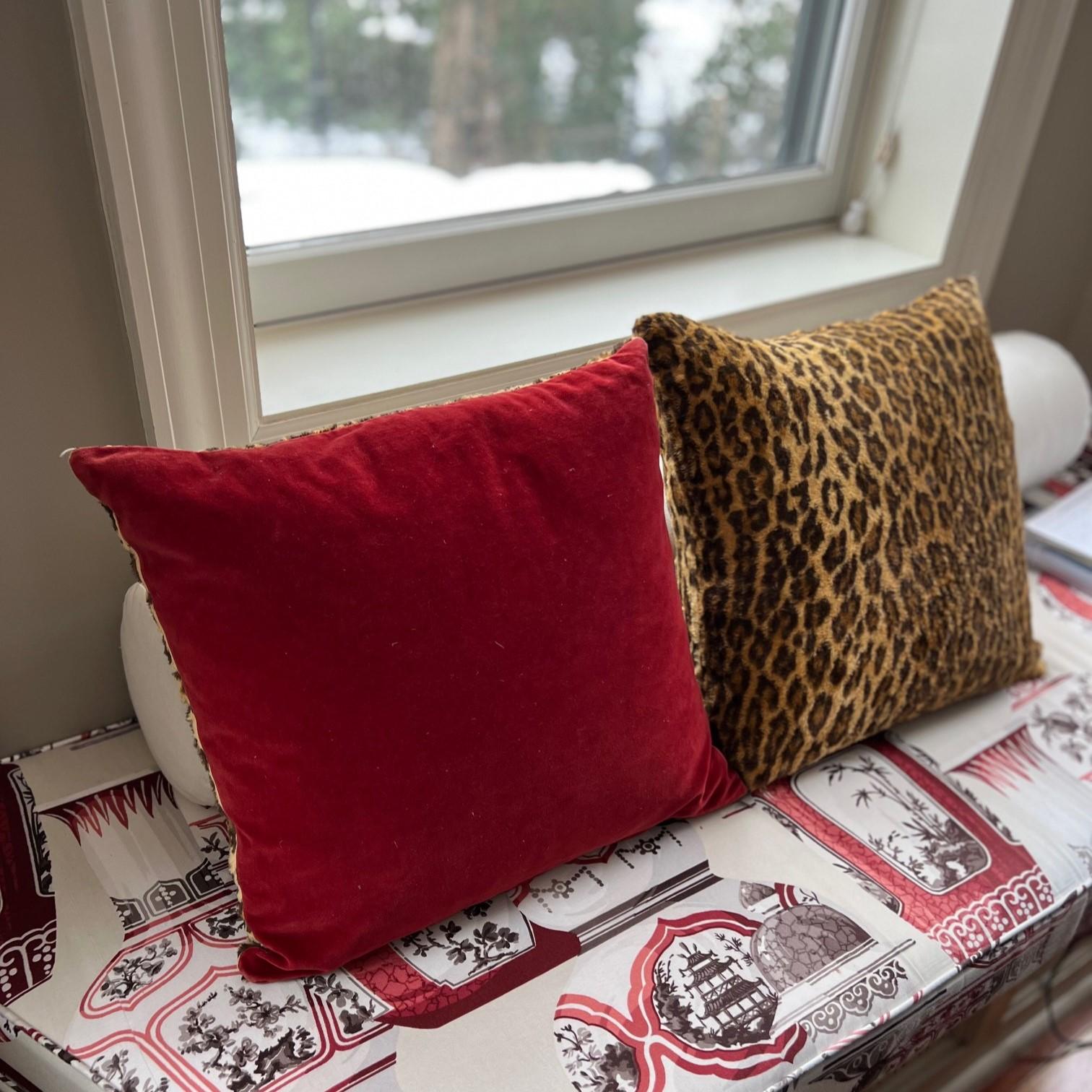Cotton Near Pair of Vintage Square Ralph Lauren Leopard Print Faux Fur Pillows