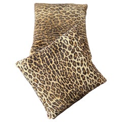 Near Pair of Vintage Square Ralph Lauren Leopard Print Faux Fur Pillows