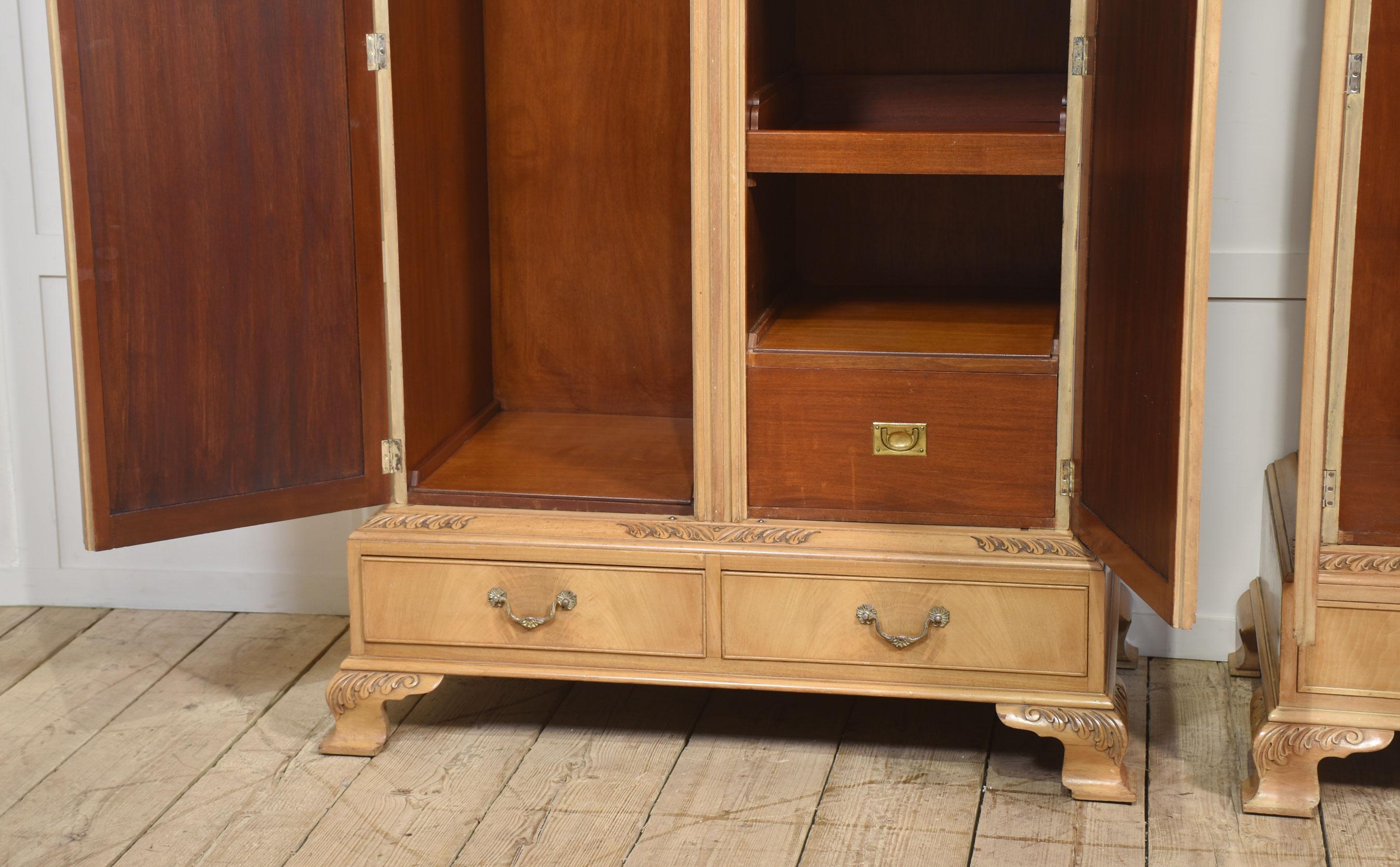 Near pair of walnut wardrobes For Sale 4