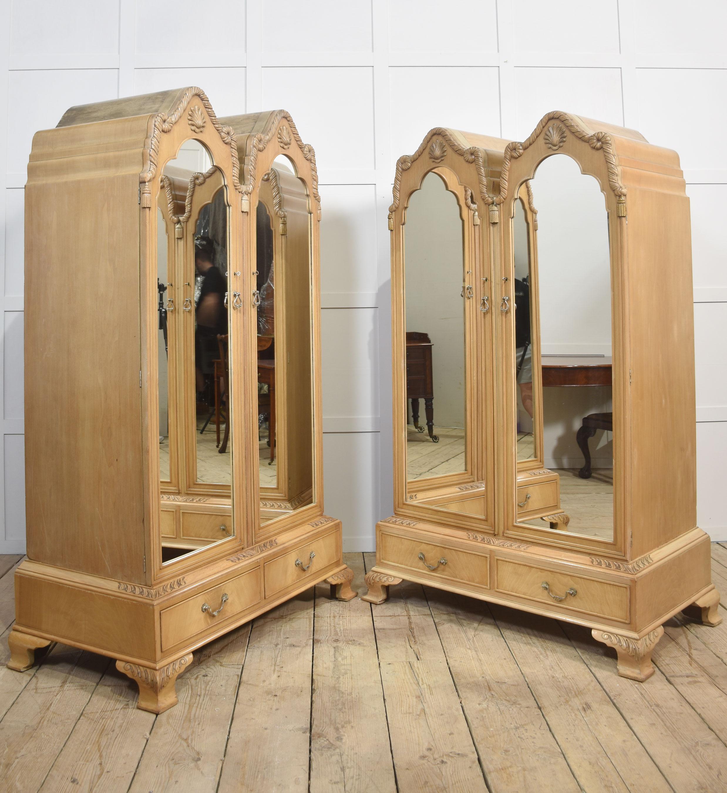 Near pair of walnut wardrobes For Sale 11