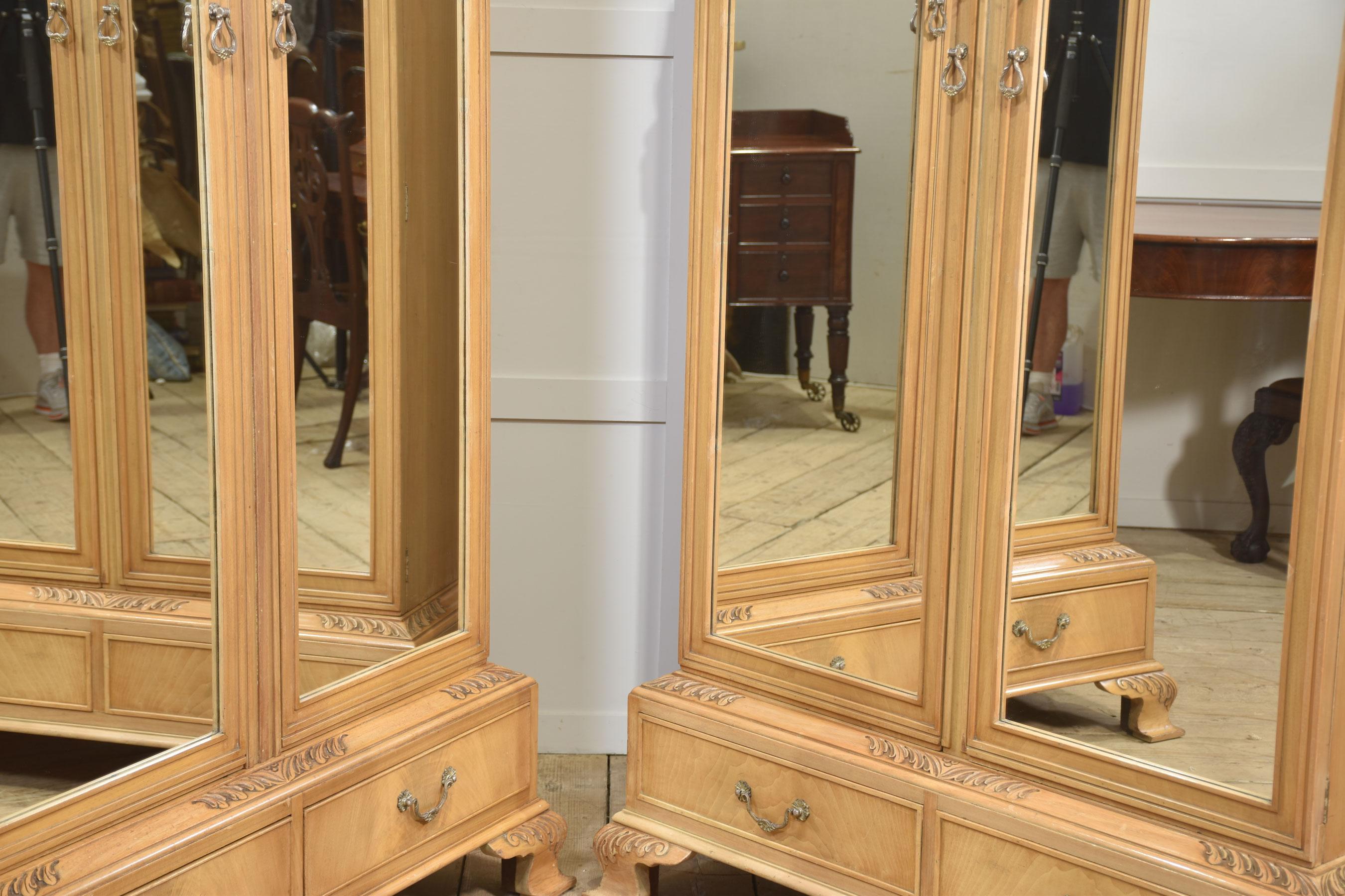British Near pair of walnut wardrobes For Sale