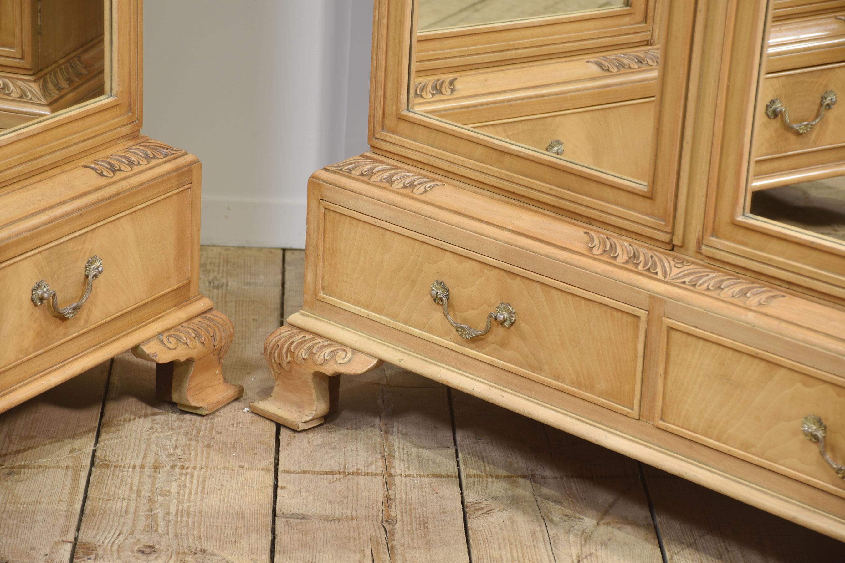 Near pair of walnut wardrobes In Good Condition For Sale In Cheshire, GB