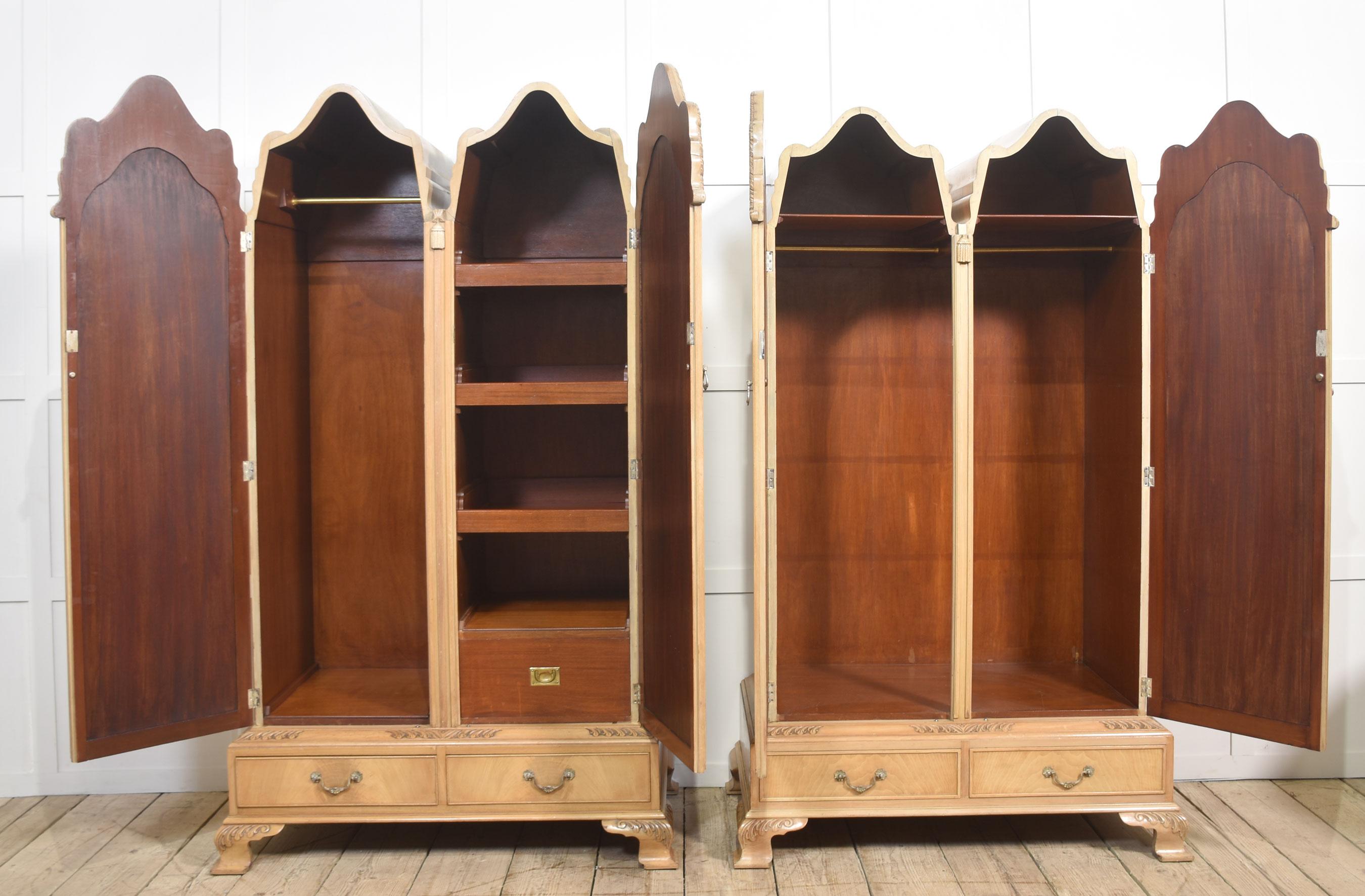 Near pair of walnut wardrobes For Sale 2