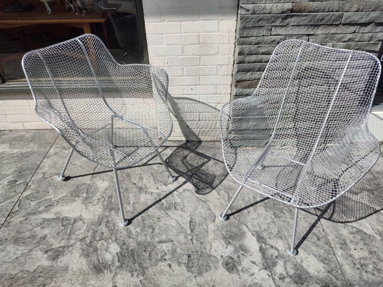 Paint Near Pair of Woodard Sculptura Lounge Armchairs Restored For Sale