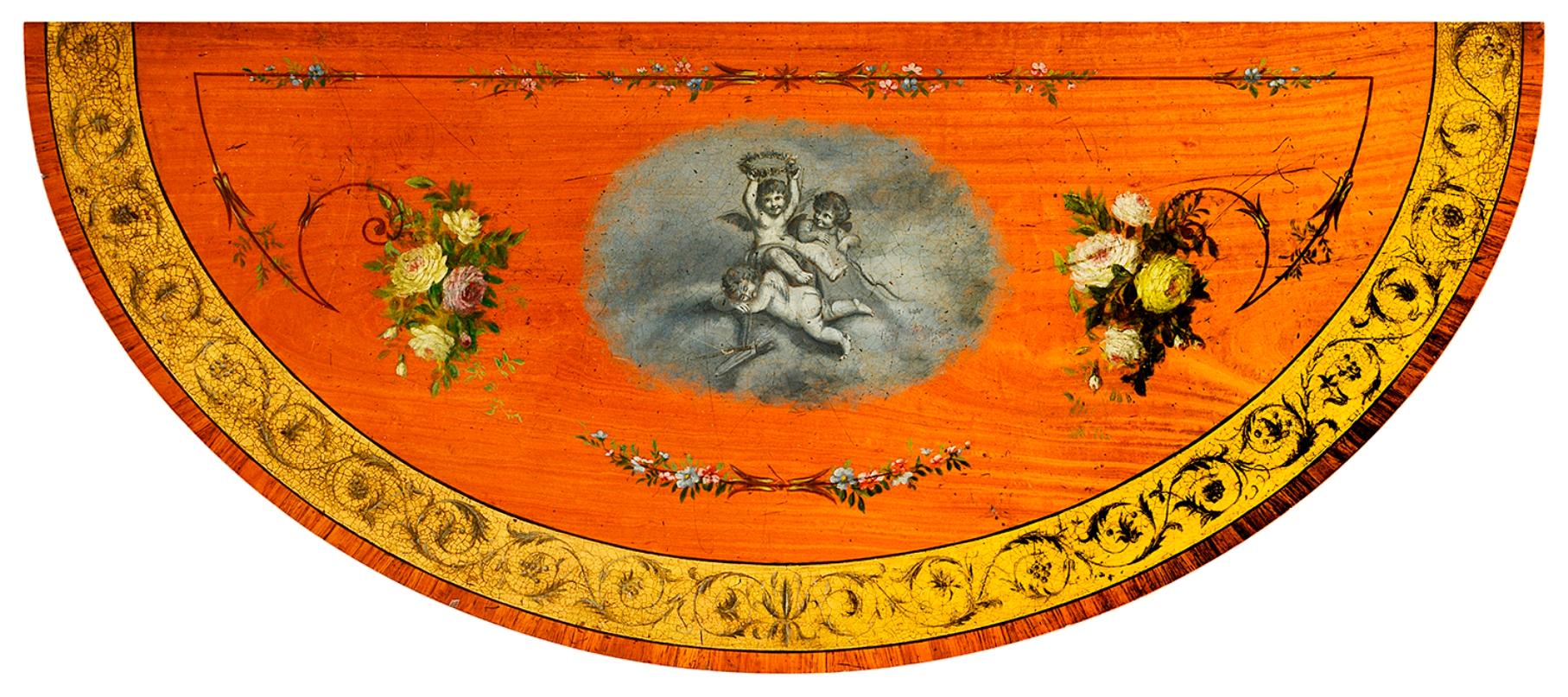 Hand-Painted Near Pair Satinwood Sheraton Style Card Tables, circa 1880