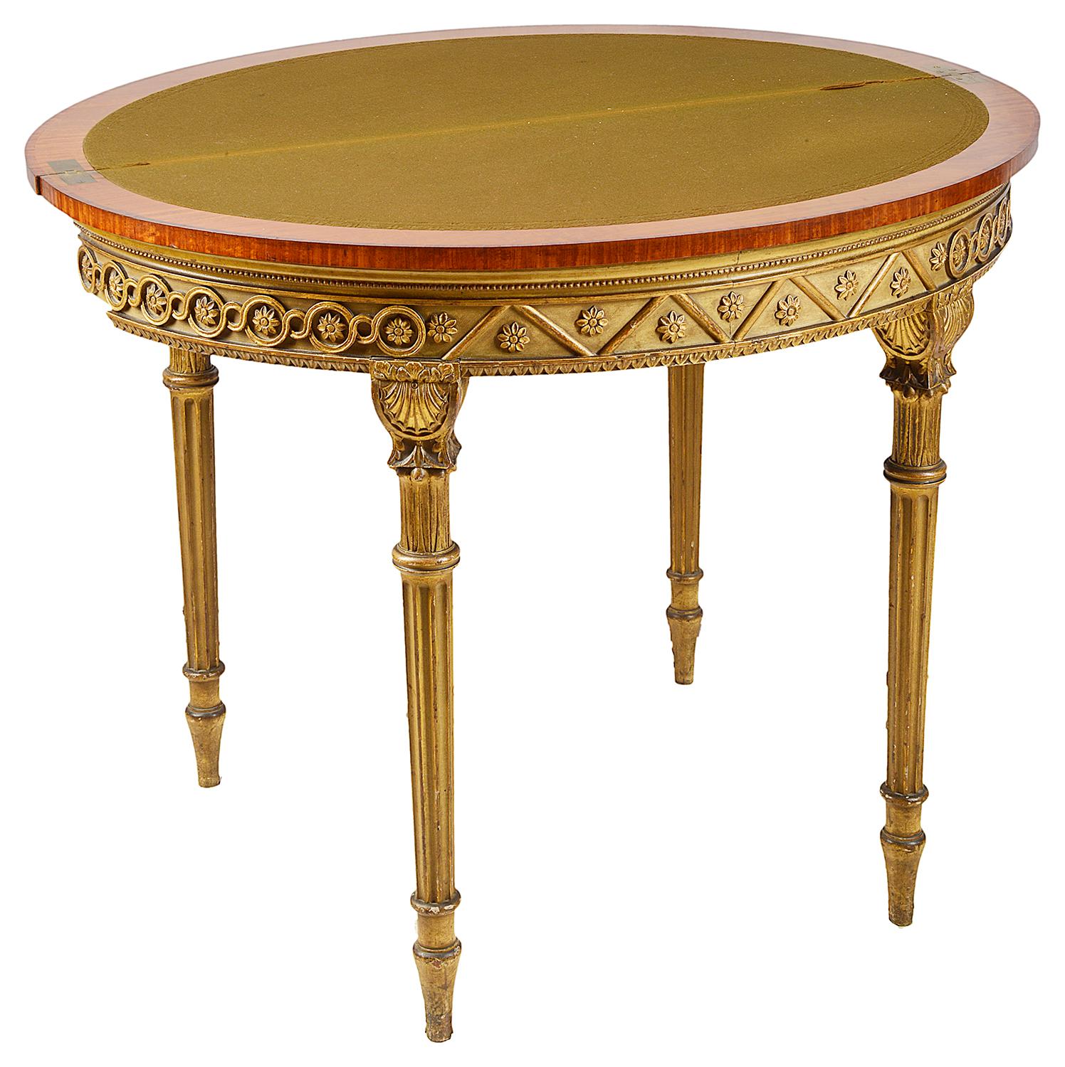 Near Pair Satinwood Sheraton Style Card Tables, circa 1880 1