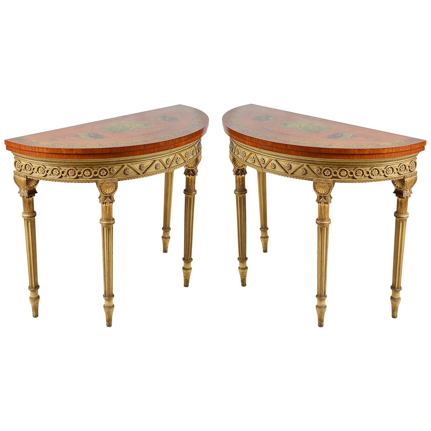 Near Pair Satinwood Sheraton Style Card Tables, circa 1880