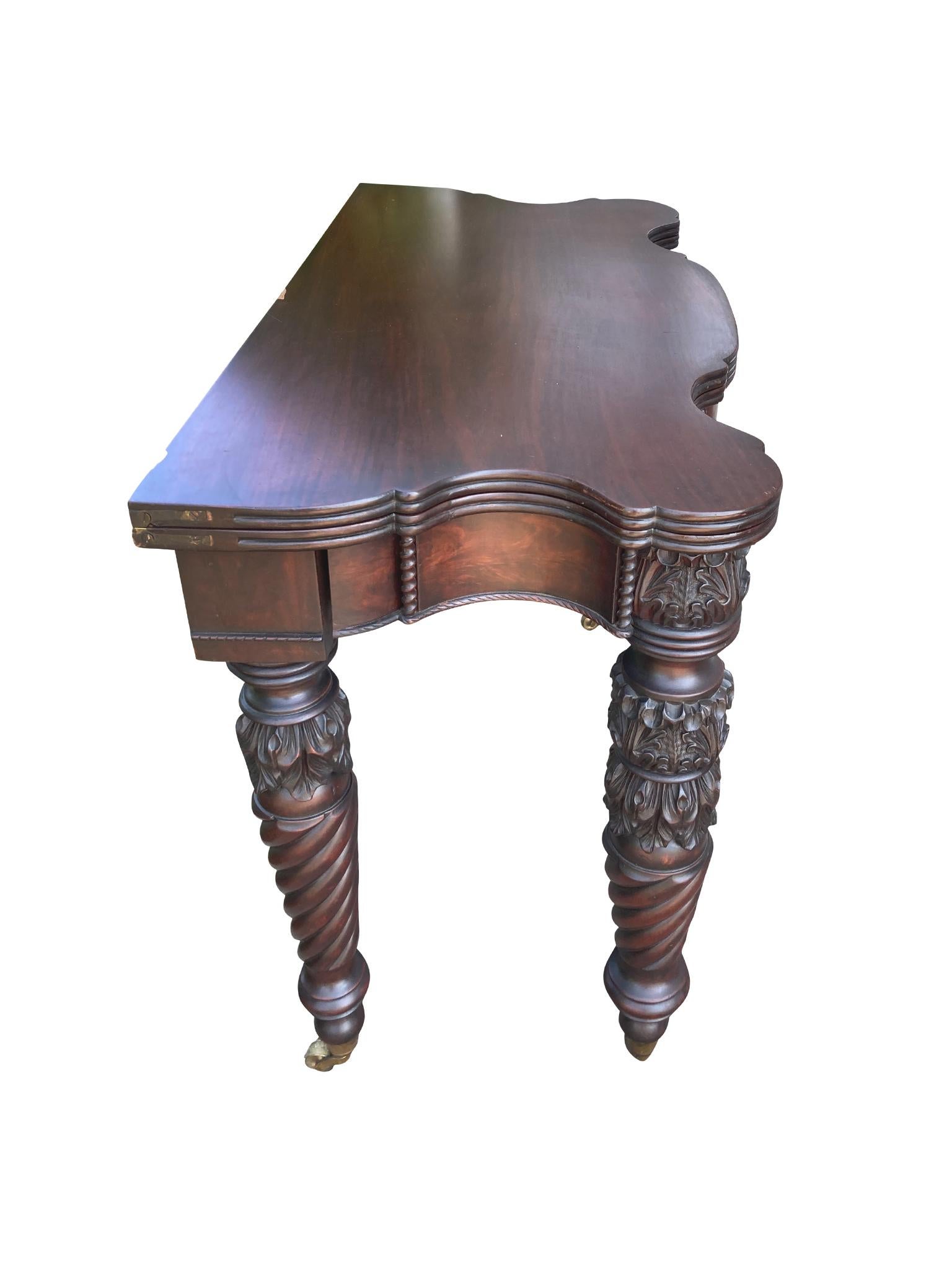Hand-Carved Near-Pair Set of American Federal Card Tables For Sale