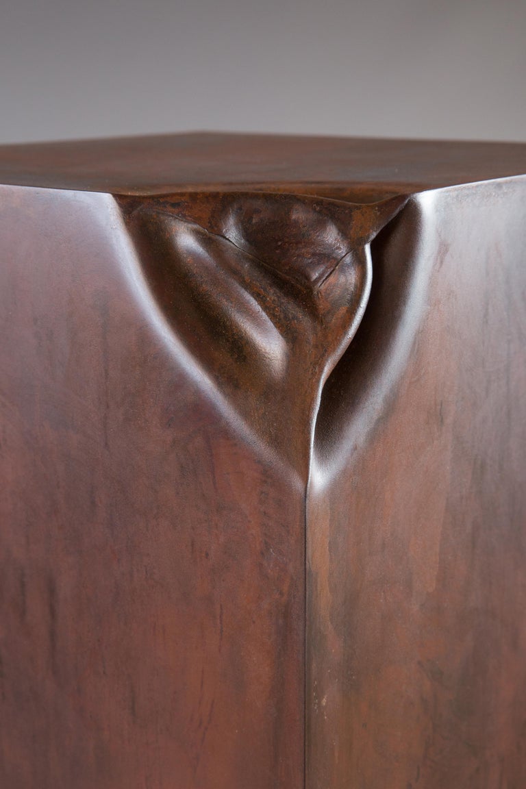 American Custom Minimalist Sculpture Welded Steel One Of A Kind Wooden Pedestal  For Sale