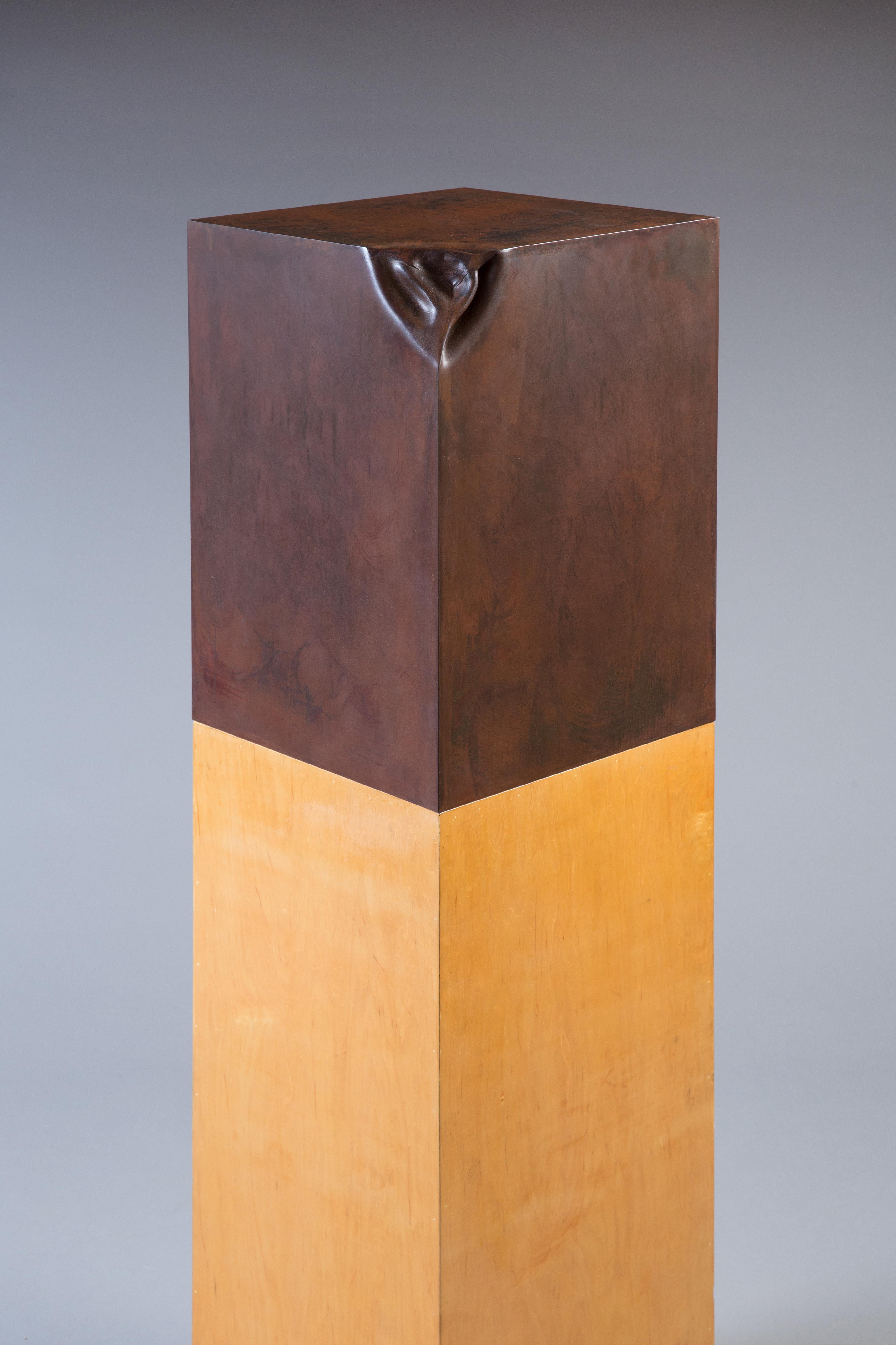 American Custom Minimalist Sculpture Welded Steel One Of A Kind Wooden Pedestal  For Sale