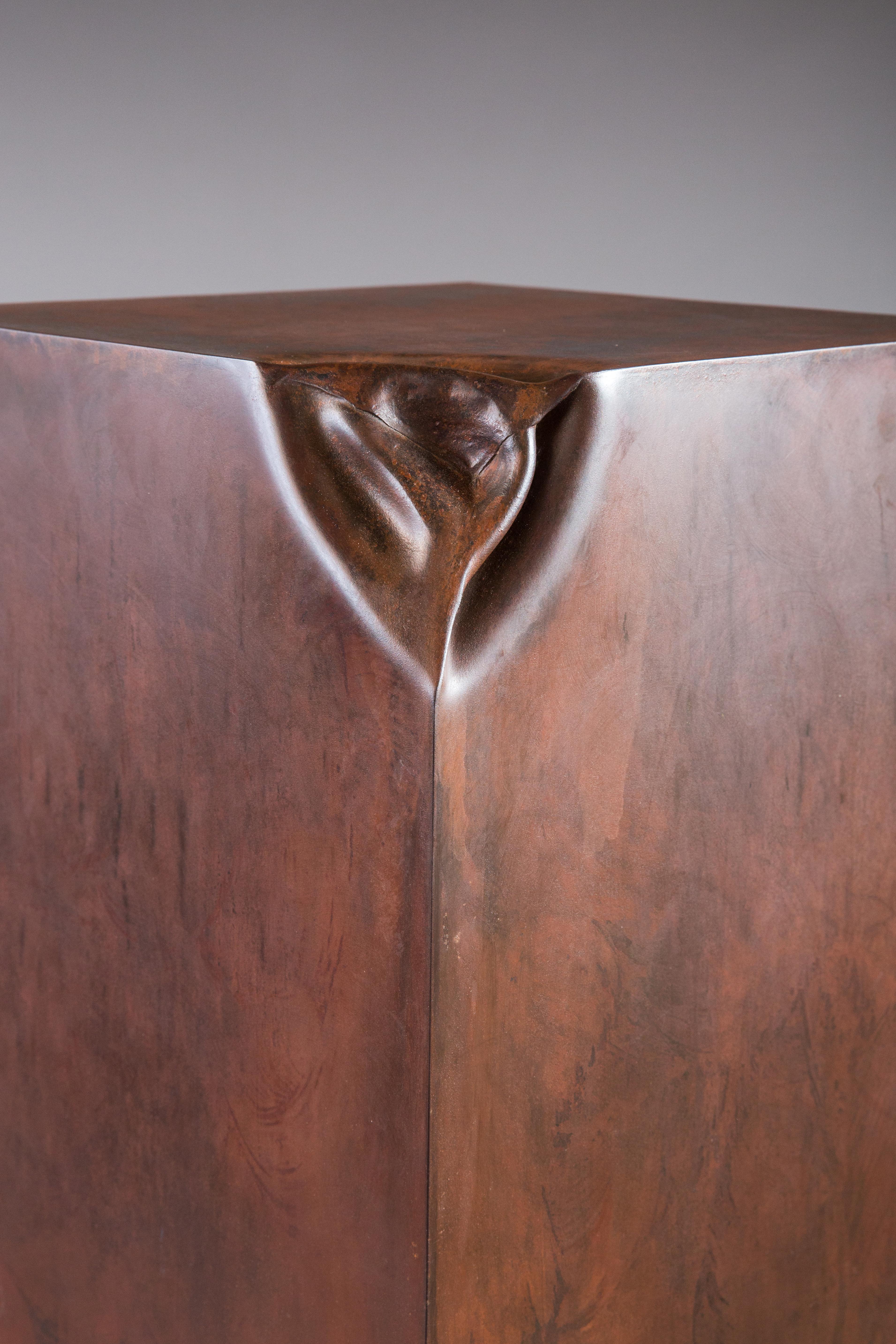 Custom Minimalist Sculpture Welded Steel One Of A Kind Wooden Pedestal  In New Condition For Sale In East Hampton, NY