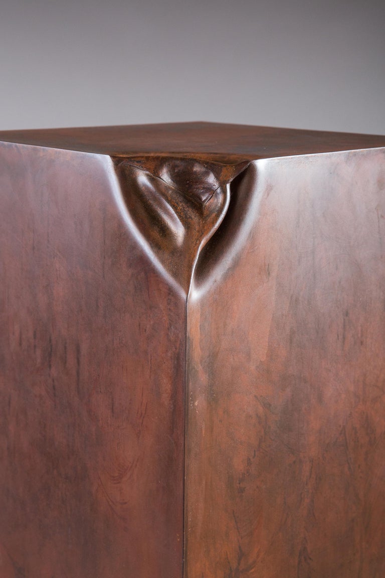 Contemporary Custom Minimalist Sculpture Welded Steel One Of A Kind Wooden Pedestal  For Sale