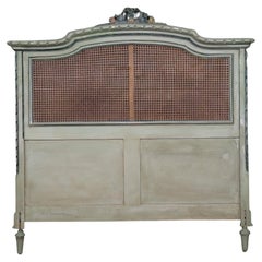 Vintage Near Queen Size French Louis XVI Paint Decorated Cane Bed, Circa 1930s