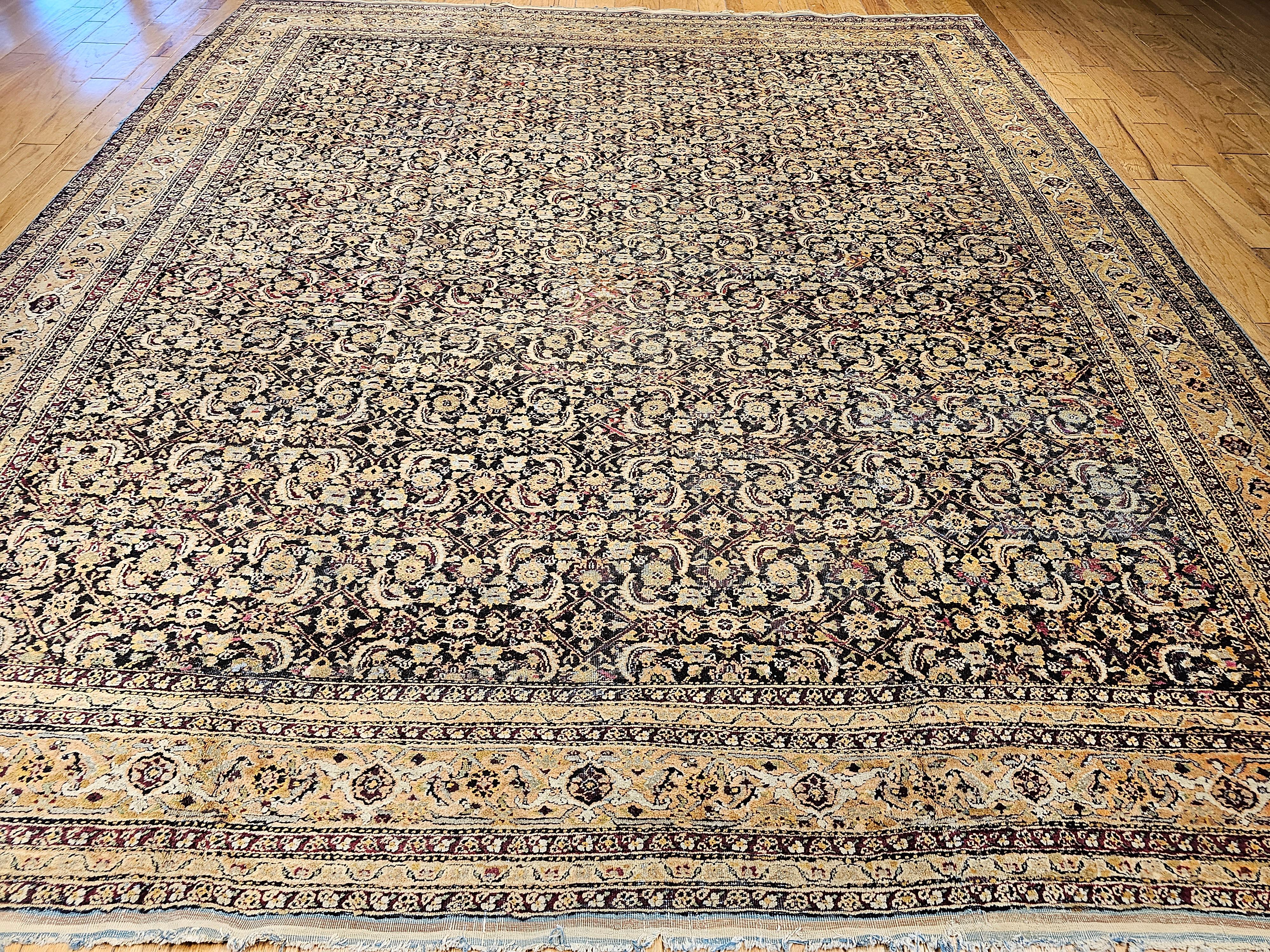 19th Century Indian Agra in an All Over Pattern in Pistachio Green, Brown, Pink In Good Condition For Sale In Barrington, IL