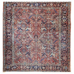 Antique Persian Heriz in All-Over Pattern in Terracotta, Green, Blue, Yellow