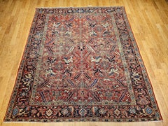 Antique Persian Heriz Serapi Rug, Wool Pile, Near-Square Format, 1900s