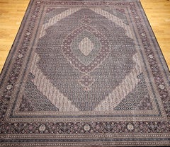Vintage Persian Tabriz Mahi Rug, Wool & Silk, Navy & Burgundy, 1990s