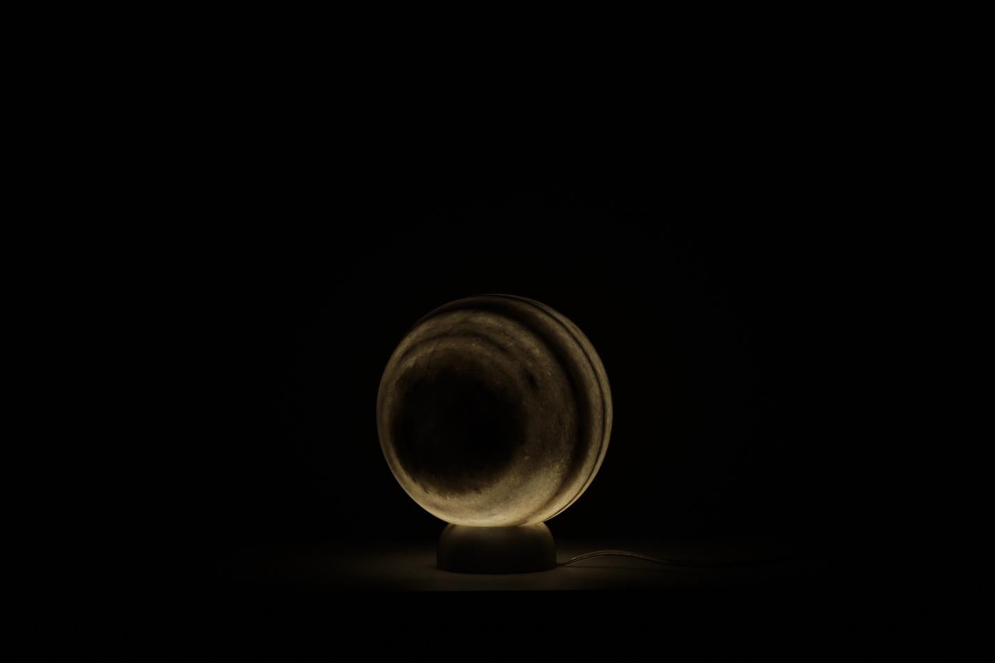 Carved Nearness III 'Moonlight' Makrana Marble Lamp by Alba Abiad 'w/Naveen Jose' For Sale