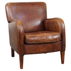 Neat, comfortable sheepskin armchair with lots of character and beautiful colors