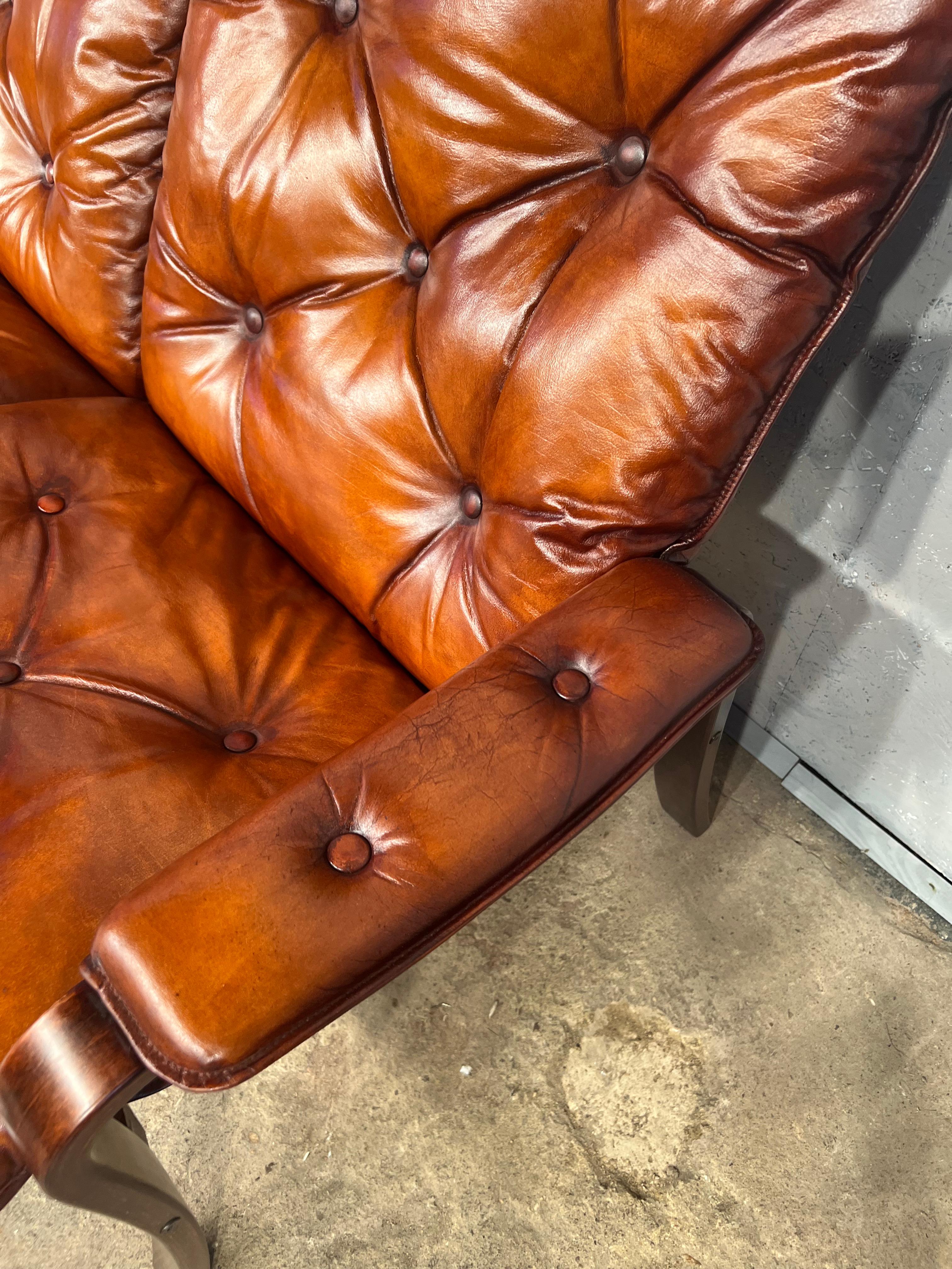 Neat Vintage Danish 1970 Two Seater Bentwood Leather Sofa Hand Dyed Cognac #548 In Good Condition For Sale In Lewes, GB