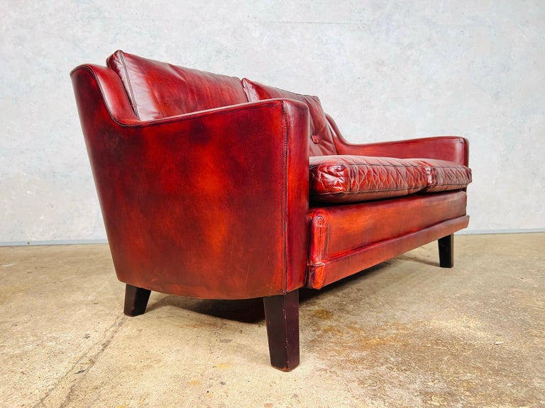 Neat Vintage Danish 1970s Patinated Chestnut Brown 2 Seater Leather