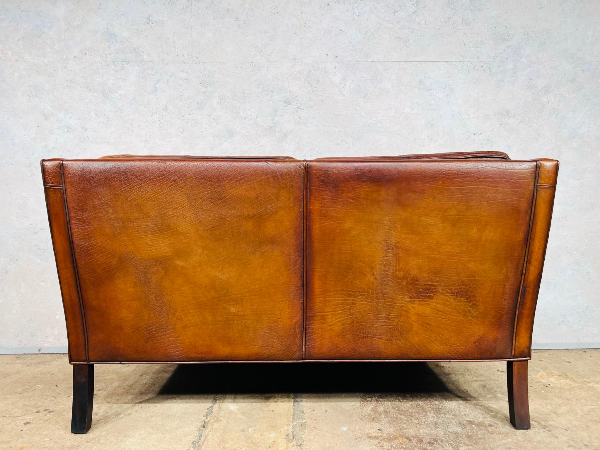 Neat Vintage Danish 1970s Patinated Tan Two Seater Leather Sofa For Sale 9