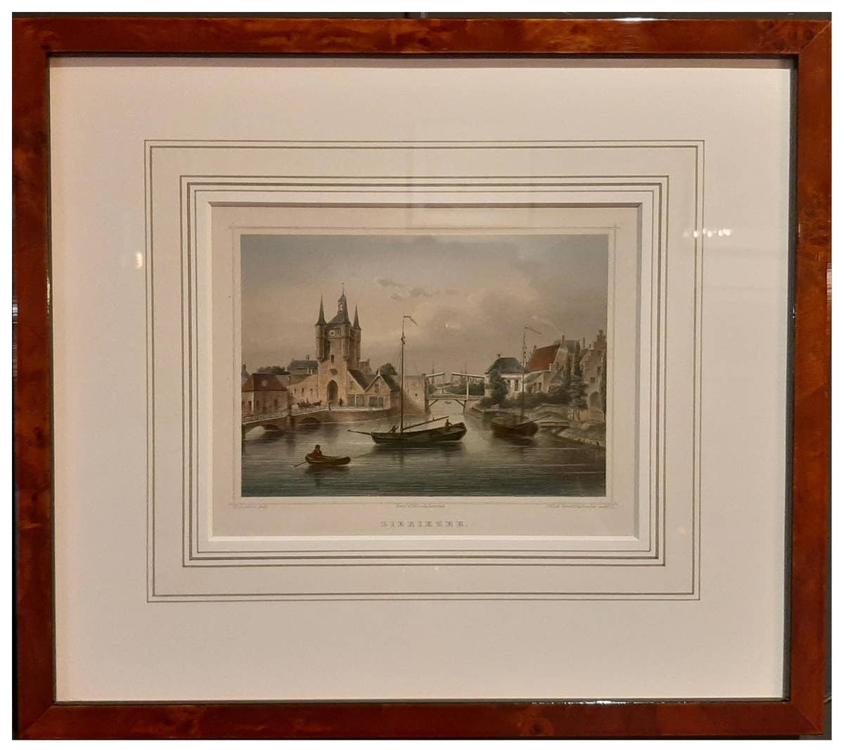 Neatly Framed Decorative Hand-Colored View of Zierikzee, the Netherlands, 1858