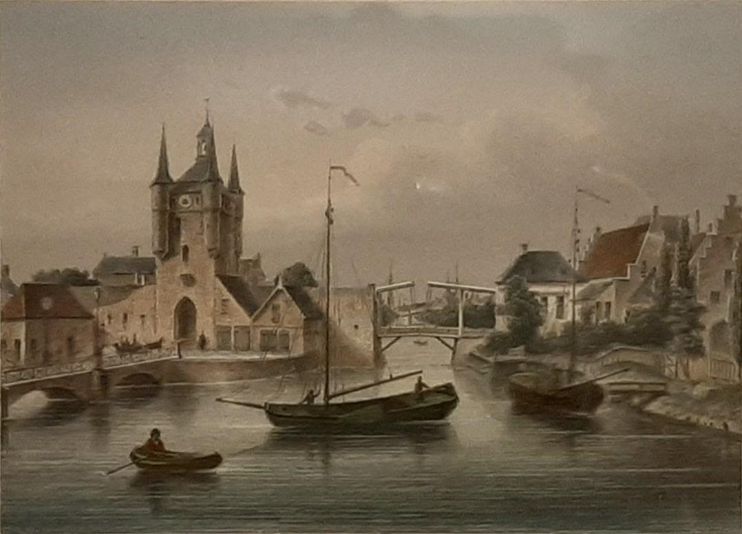 Neatly Framed Decorative Hand-Colored View of Zierikzee, the Netherlands, 1858 In Good Condition For Sale In Langweer, NL