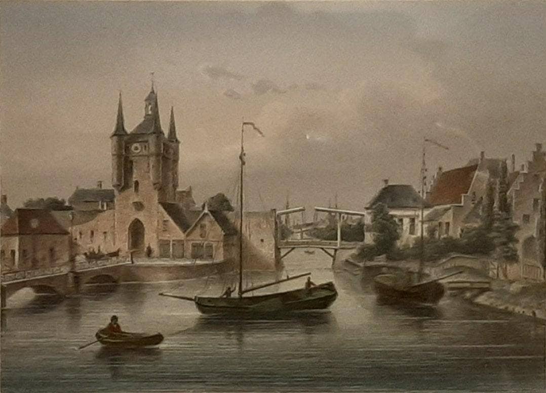 Neatly Framed Decorative Hand-Colored View of Zierikzee, the Netherlands, 1858