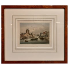 Klein gerahmte, dekorative, handkolorierte Ansicht von Zierikzee, Niederlande, 1858