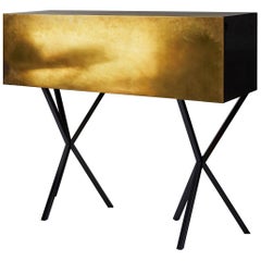 Neb Bureau Contemporary Desk with Flip Door Front in Brass by Per Soderberg