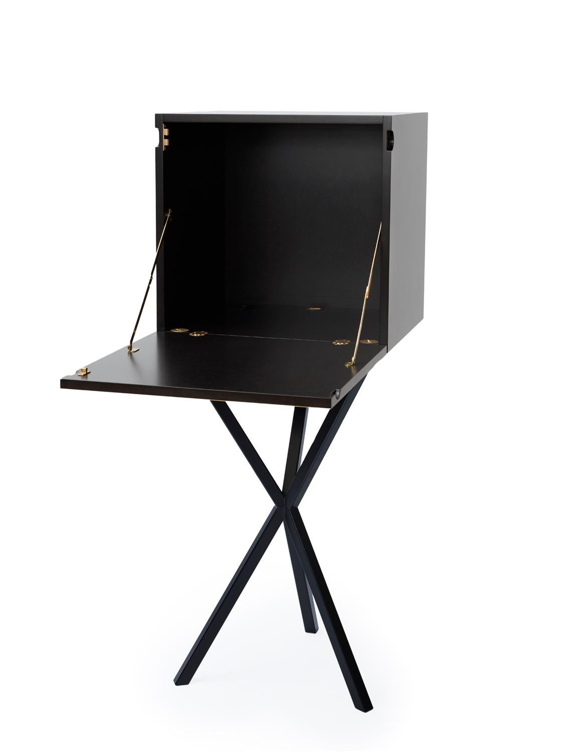This Scandinavian contemporary bar unit is a handmade piece made in Sweden by designer Per Söderberg. The piece can be used as a bar unit, as a storage cabinet or as a small work desk.

The top is made in valchromat with a low sheen finish and has