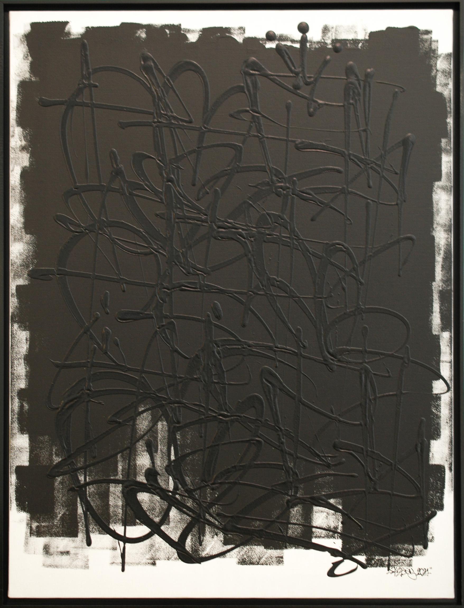 NEBAY Abstract Painting – Noir Sur Schwarz 